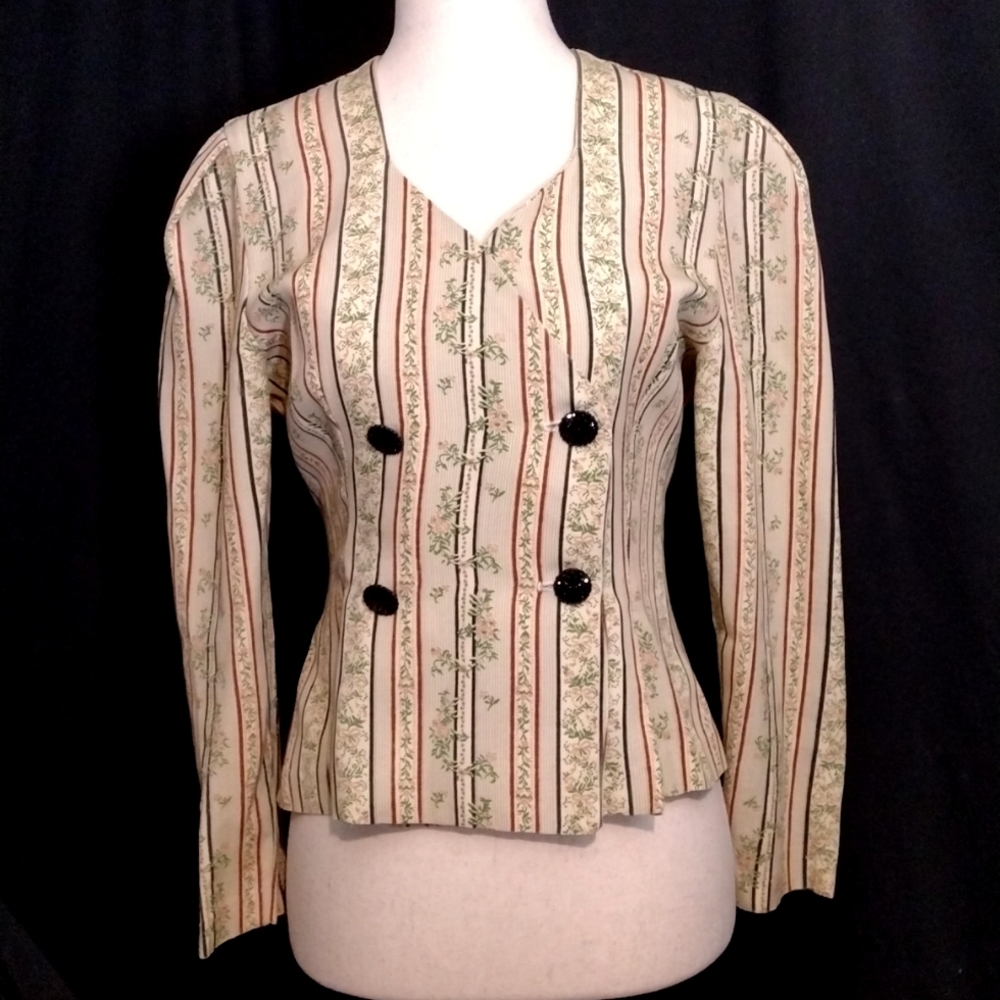 VTG RARE 1950s Lady Carol Petites New York Striped Floral 4 Button Blazer Sz 6